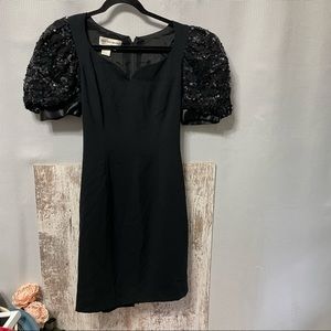 Vintage Morton Myles for the Warrens Black Dress Sequin puff Sleeve Size 4